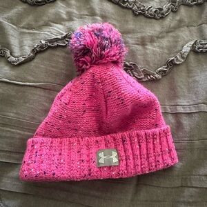 Under Armour Kids' Pink Speckled Beanie with Pom-Pom
